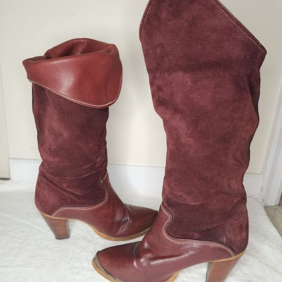 Vintage burgundy leather western pirate heel boots - Picture 6 of 13